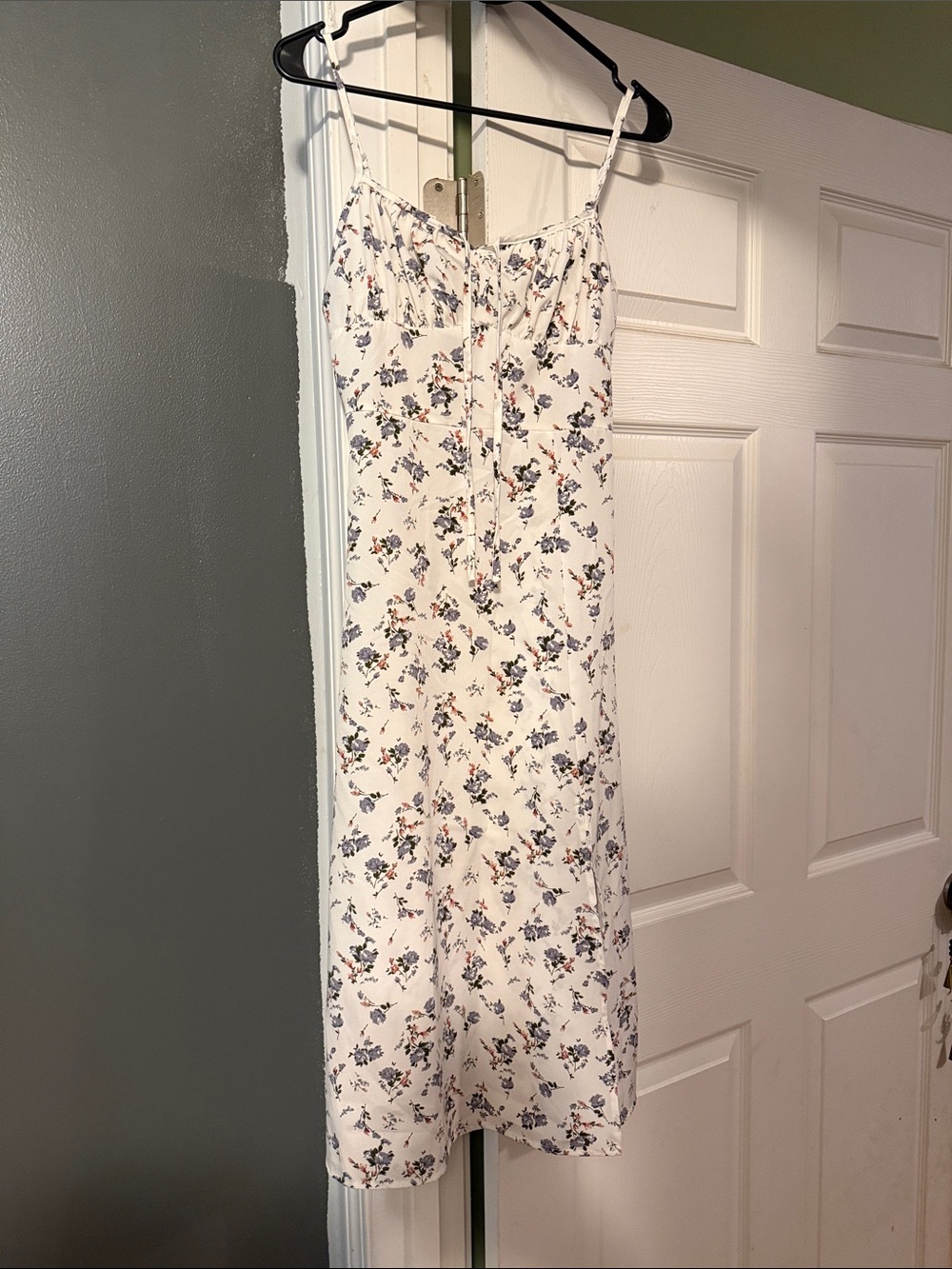 Floral White Slip Dress with Blue & Pink Accents